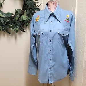 VTG  | Bohemian Embroidered Chambray Shirt